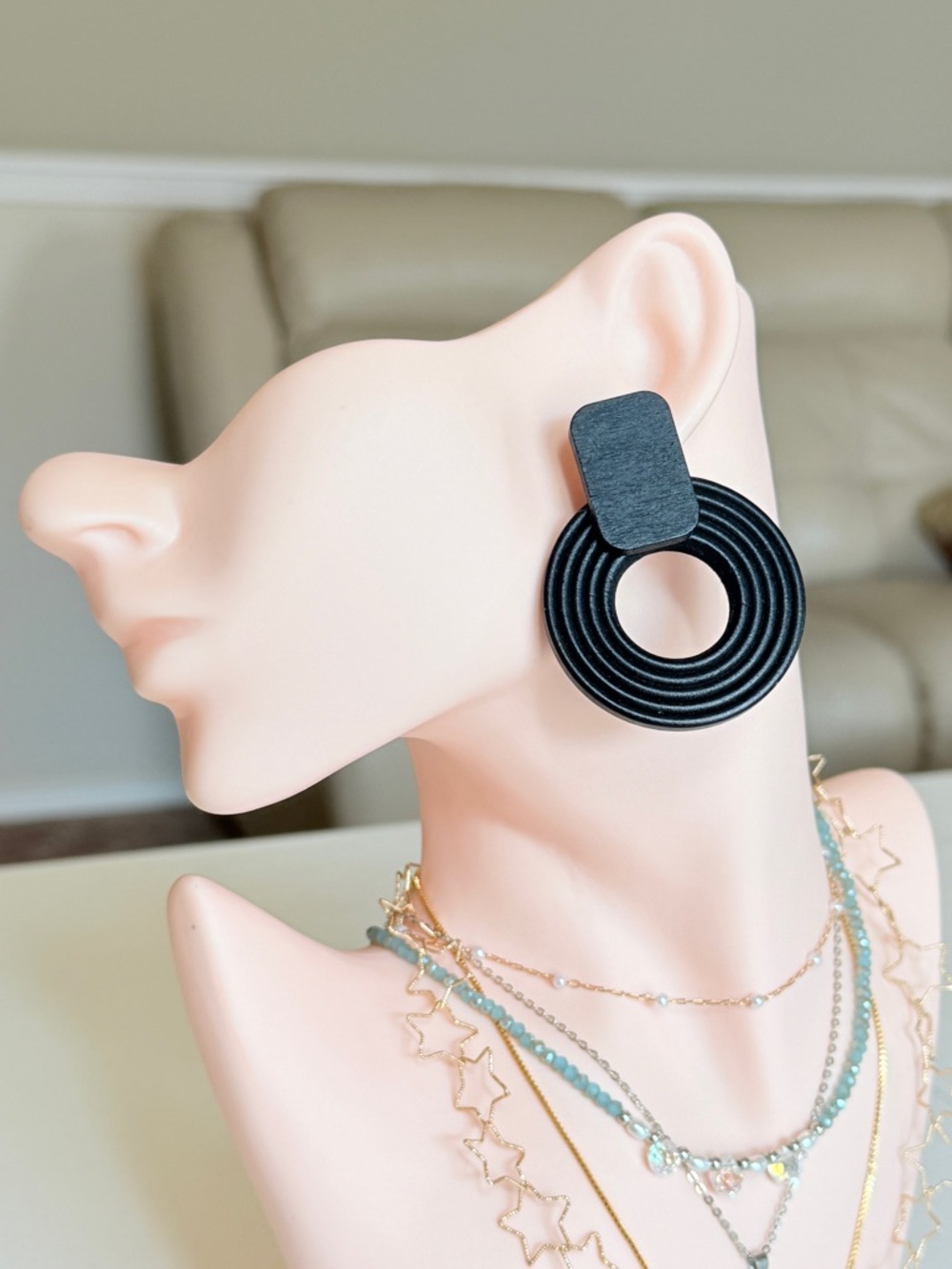 Black Modern Circle Drop Earrings